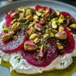 Feta battue, betteraves, pistaches